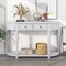 Retro Circular Curved Console Table, Half Moon Narrow Sofa Table with Open Style Shelf and 2 Top Drawers, Solid Wooden Entryway Table for Hallway Living Room Bedroom (Gray Wash)